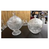 2 CRYSTAL CUT GLASS LIDDED CANDY DISHES