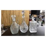 (3) CLEAR CUT DECANTERS W/STOPPERS