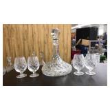 CUT CRYSTAL DECANTER & 4 GOBLETS