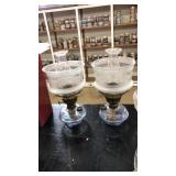 PAIR OF VNTG. GLASS & BRASS OIL LAMPS