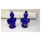 (2) VNTG COBALT BLUE GLASS LIQUOR BOTTLES