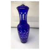 VNTG. BOHEMIAN COBALT BLUE CUT CRYSTAL VASE W/LID