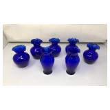 7 PC COBALT BLUE RUFFLE BUD VASES