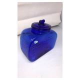 VNTG. COBALT BLUE GLASS 'PEANUTS LIDDED' JAR