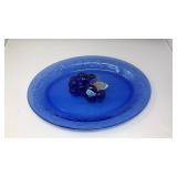 COBALT BLUE SERVING TRAY & GLASS BLUEBERRIES