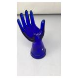 VNTG. COBALT BLUE GLASS HAND RING HOLDER