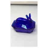VNTG. COBALT BLUE GLASS NESTING RABBIT
