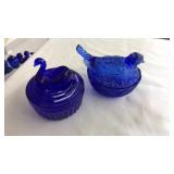 COBALT BLUE GLASS BIRD & SWAN ON NESTS