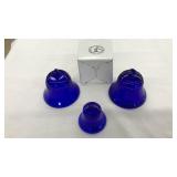 3 COBALT BLUE GLASS TELEPHONE BELL PAPERWEIGHTS
