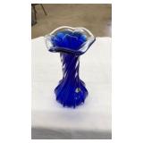 COBALT BLUE BOHEMIA GLASS VASE, CZECH REPUBLIC