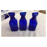 3 VNTG COBALT BLUE GLASS EYE WASH BOTTLES