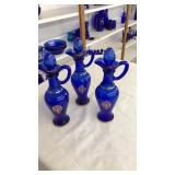 3 VNTG. COBALT BLUE GLASS DECANTERS BY AVON
