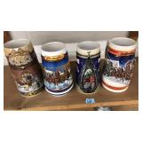 (4) BUDWEISER BEER STEINS
