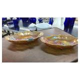 2 VNTG. MARIGOLD CARNIVAL GLASS RELISH TRAYS