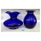 2 COBALT BLUE GLASS VASES