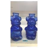 2 COBALT BLUE GLASS MICKEY MOUSE COIN BANKS