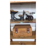 DOLL DESK, SMALL DOLL CARRIAGE, WOVEN BASKET