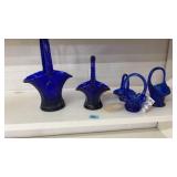 5 COBALT BLUE GLASS BASKETS