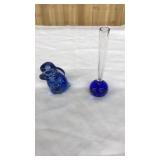 BLOWN BLUE GLASS BUD VASE & RABBIT PAPER WEIGHT