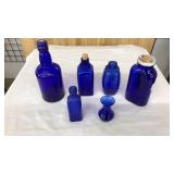 LOT OF ASST. COBALT BLUE GLASS BOTTLES