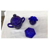 3 PC. COBALT BLUE GLASS DECOR