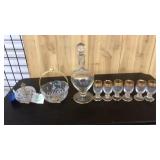 LOT OF CUT CRYSTAL GLASS WITH GOLD FINISHES