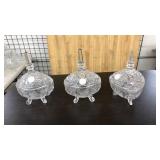 (3) CRYSTAL GLASS FOOTED LIDDED CANDY DISHES