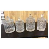 (4) CUT GLASS LIDDED JARS