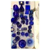 LOT OF BLUE GLASS CANDLE VOTIVES & DECOR