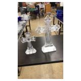 2 CLEAR GLASS CROSS STATUES