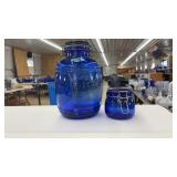 2 COBALT BLUE GLASS CANISTERS