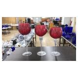 3 RED AND CLEAR GLASS STEM CANDLE VOTIVES