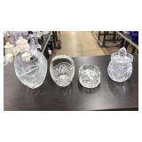 LOT OF CLEAR GLASS BASKETS, ASH TRAY AND BOWL