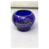 VNTG.COBALT BLUE POWDER JAR W/ METALLIC OVERLAY