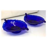PAIR OF VNTG. COBALT BLUE FOOTED CANDY BOWLS