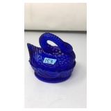VNTG. COBALT BLUE GLASS SWAN ON NEST
