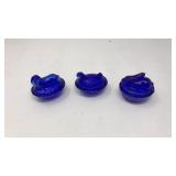 (3) MINI COBALT BLUE ANIMALS ON NEST