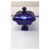 VNTG. COBALT BLUE PEDESTAL CANDY DISH W/LID