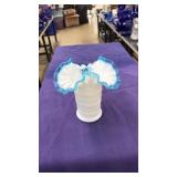 VNTG. FENTON AQUA CREST MILK GLASS RUFFLE VASE