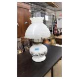 VNTG. CURRIER & IVES MILK GLASS OIL LAMP & SHADE