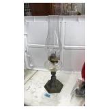 ANTQ. METAL PEDESTAL BASE OIL LAMP