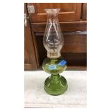 ANTQ. GREEN GLASS OIL LAMP