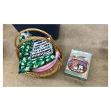 2 BASKETS, LATCH HOOK KIT, SIGN & FABRIC