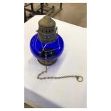 VNTG. COBALT BLUE GLASS & BRASS LANTERN