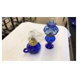 2 VNTG. COBALT BLUE OIL LAMPS: 1 ELECTRIC