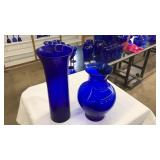 2 COBALT BLUE GLASS VASES