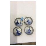 4 ANTQ. BLUE&WHITE PORCELAIN HAND PAINTED COASTERS