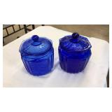 PAIR OF VNTG. COBALT BLUE GLASS LIDDED JARS