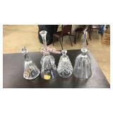 4 CLEAR GLASS HANDBELLS