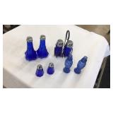 LOT OF COBALT BLUE GLASS SALT/PEPPER SHAKERS